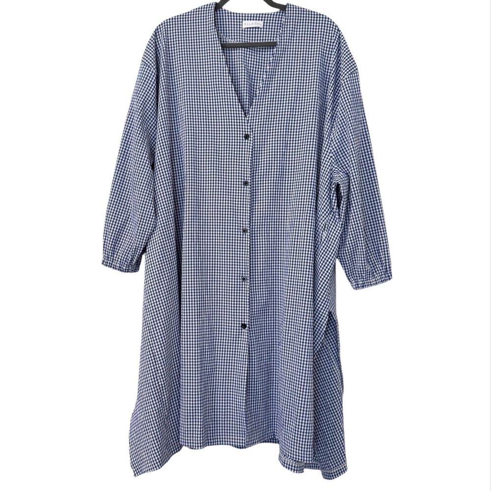 Ellazhu Gingham Print Shirt Dress Size OSFA Lagenlook Mature